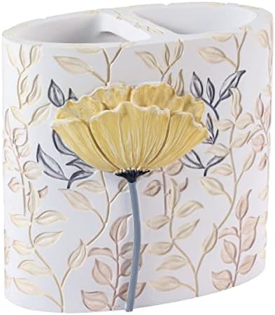 Avanti Linens - Toothbrush Holder, 100% Hand-Painted Resin Bathroom Accessories, Floral Home Decor (Marielle)