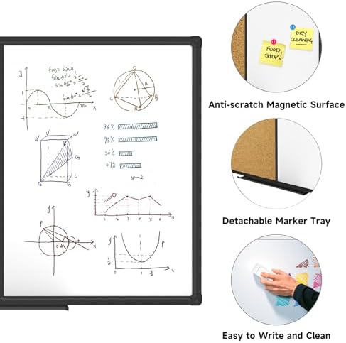 XBoard Magnetic Dry Erase Board Cork Board Combo 36 x 24 Inches