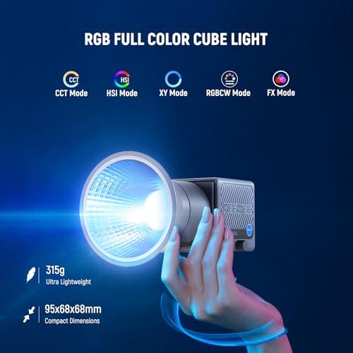 NEEWER 60W Portable RGB LED Video Light Handheld Fill Light, APP/2.4G/Panel Control 18 Scenes 8700Lux/1m 2700-6500K CRI97+ Dimmable COB Continuous Output Lighting for Video Recording Streaming, HS60C