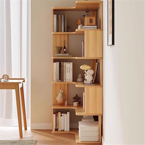 Vertical Lumber Wall Corner with 6 Shelves/5 Shelves & Closed Back Bookshelf Rack Floor Student Corner Cabinet Wall Multi-Layer Storage Cabinet Bookcase Light Walnut 24" L x 24" W x 63" H