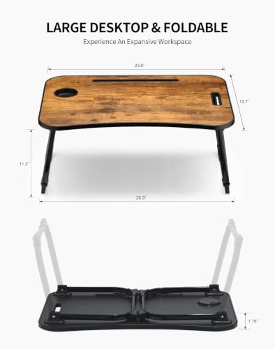 ZEAPTAC Foldable Lap Desk, Bed Desk, Bed Table & Laptop Stand w/Cup Holder