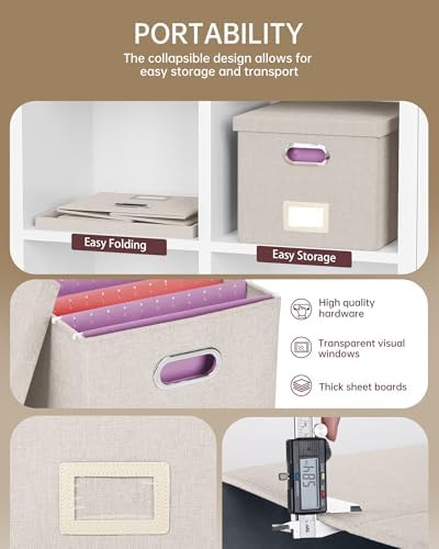 Oterri File Organizer with Lid, File Box, File Cabinet for Letter File Folder Storage, Hanging File Organizer for Office/Decor/Home,Document Organizer, 1 Pack,Beige-Box Only