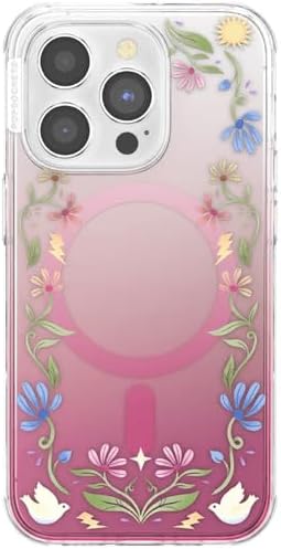 PopSockets iPhone 14 Pro Phone Case with MagSafe, Wireless Charging Compatible, Disney - Boho Wildflowers Maroon