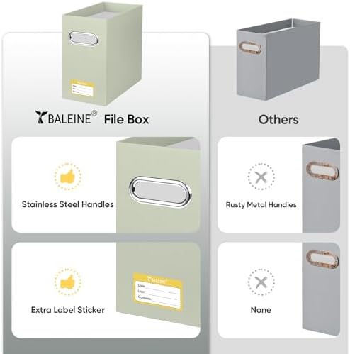 BALEINE 2PK File Organizer Box, Cardboard File Folder Organizer with Handle | Strong Corrugated Paper Core, Label Stickers for Identification, Hanging File Folder Organizer, Home Office Document Storage