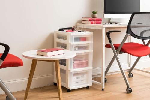 IRIS USA 4-Drawer Rolling Storage Cart, White/Clear
