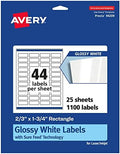 Avery® Glossy White Rectangle Labels, Sure Feed® Technology, 2/3" x 1-3/4", 1,100 Glossy White Labels, Print-to-The-Edge, Permanent Adhesive, Laser/Inkjet Printable
