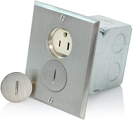 Leviton Floor Box Assembly, Brass with Brushed Nickel Finish Floor Plate, 25249-SBA