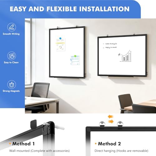 Double-Sided White Board Dry Erase Magnetic Whiteboard Wall 36x24 Black