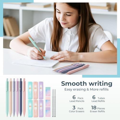 Nicpro School Supplies with Cute Pencil Case, 39 PCS Blue | Back to School Stationery Set, Essentials for College Nursing Student, 12 Pastel Highlighter, 6 Mechanical Pencil, 5 Gel Pen