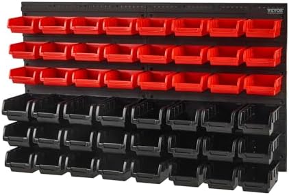 VEVOR 48-Bin Wall Mounted Storage Bins Parts Rack Organizer Garage Shop Tool Organizer for Screws, Nuts, Bolts, Nails, Beads, and Small Hardware Parts, With Wall Panels