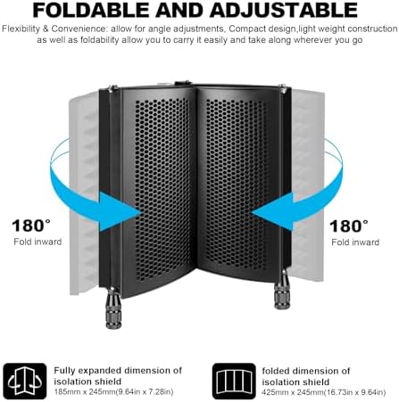 Professional Studio Recording Microphone Isolation Shield, Pop Filter,High density absorbent foam is used to filter vocal. Suitable for Blue Yeti and other condenser microphones (AO-504 With Stand)