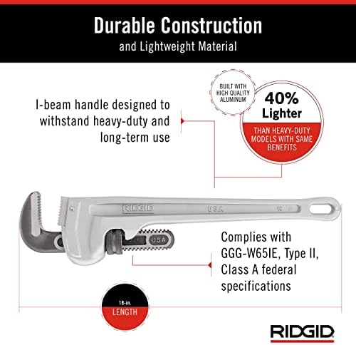 RIDGID 31100 Model 818 Aluminum Straight Pipe Wrench, 18-inch Plumbing Wrench
