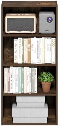 Furinno Basic Book Shelf, 4-Tier Bookcase with Open Shelf, Bookshelf, Cube Storage Organizer, 7 x 17 x 35, for Living Room, Bedroom, Home Office, Amber Pine