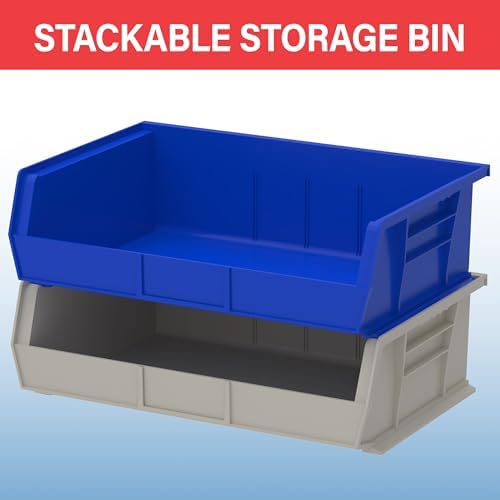Akro-Mils 30255 AkroBins Plastic Storage Bins, 11"x16"x5", Stone, 6-Pack