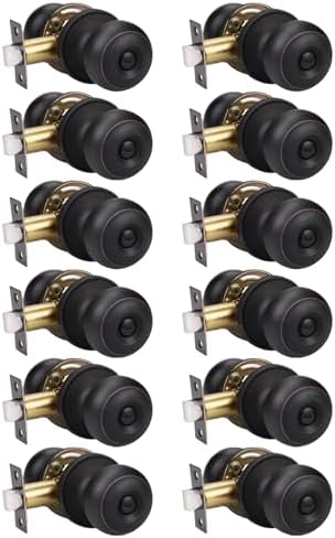 KNOBWELL Oil Rubbed Bronze Door Knob for Bedroom or Bathroom, Interior Round Privacy Knob With Lock, Keyless Turn Lock, 12 Pack