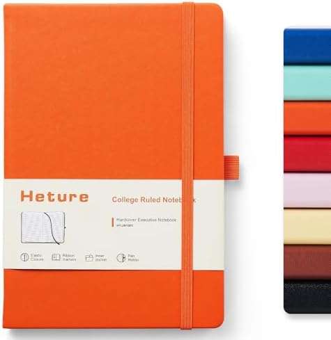 Heture Hardcover Notebooks, A5 Lined Journals Notebook for Writing 160 Pages, 8.2 x 5.5 inch, Classic Ruled Notebooks for College/Work/Travel (Orange, 1 Pack)