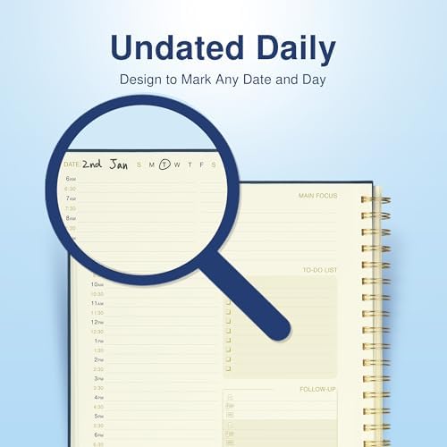 AuroPlanner Undated Daily Planner Notebook 8.5x11 Hourly Schedule Blue