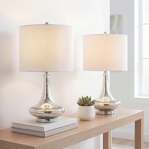 JONATHAN Y Cecile 25.5" Metal Glass Lamp, Mercury Silver/Chrome, Set of 2