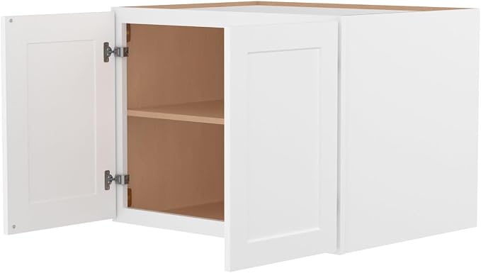 Furinno Shaker Wall Refrigerator Top Kitchen Cabinet, 2-Doors, White | 24 D x 33 W x 24 H, Adjustable Hinges, Soft-Close Shaker-Style Door, Ready to Assemble, Plywood, for Pantry, Dining Room