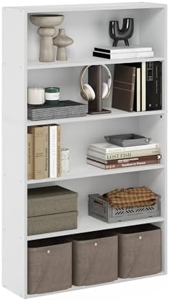 Furinno PASIR 5-Tier Book Shelf with Open Shelf, White