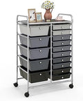 COSTWAY 15 Drawer Rolling Storage Cart, Mobile Utility Cart with Lockable Wheels, Drawers, Multipurpose Organizer Cart for Home, Office, School, Gradient Black