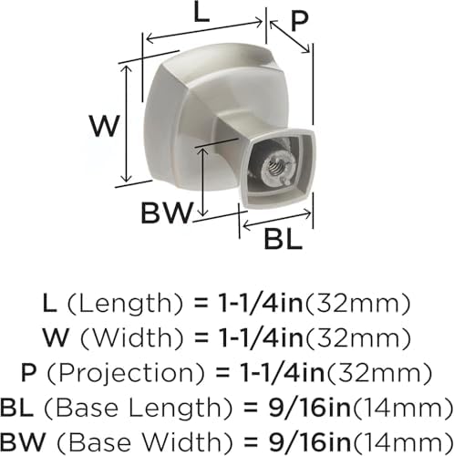 Amerock 10 Pack 1-1/4" Square Stature Satin Nickel Cabinet Knob