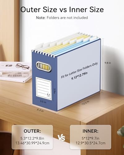 Oterri Portable Collapsible Cardboard File Box with Handle for Letter-Size | 4-Pack. Stainless Steel Handle. Label Stickers Included. Fits Letter Folders (Not Included). Home, Office, School, Dorm, Tax.