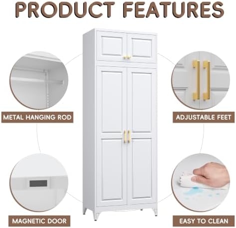 SteeLoong Armoire Wardrobe Closet,Metal Wardrobe Cabinet with Hanging Rod