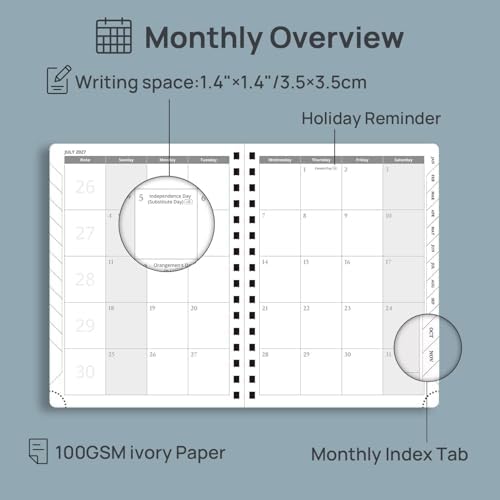 POPRUN 2027 Planner Daily Weekly and Monthly Calendar with Hourly Schedule(Medium Size 8.5'' x 6.25'' Wire-Bound Hard Cover) - Agenda 2027 (Jan.2027-Dec.2027), Monthly Tabs - Dark Green