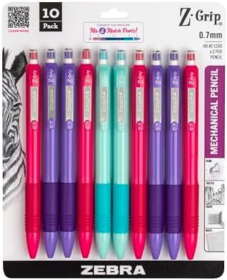 Zebra Pen Z-Grip Mechanical Pencil, 0.7mm #2 HB, Bright Barrels, 10-Pack