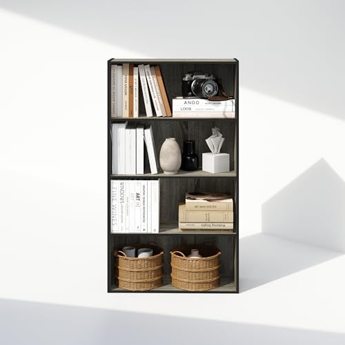 Furinno Simple Book Shelf, 4-Tier Bookshelf, Bookcase with Open Shelf, 9.4 x 23.6 x 41.7, for Living Room, Bedroom, Home Office, French Oak