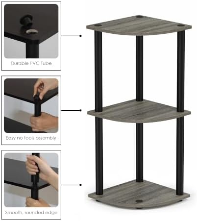 Furinno Turn-N-Tube Toolless Assembly 3-Tier Storage Shelves, French Oak