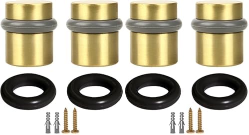 Modern Cylindrical Door Stop – Satin Brass Floor Rubber Bumper, 4-Pack – Design House, 188185