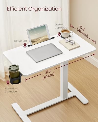 VASAGLE Overbed Table with Wheels, Mobile Laptop Standing Desk, 31.5 Inch