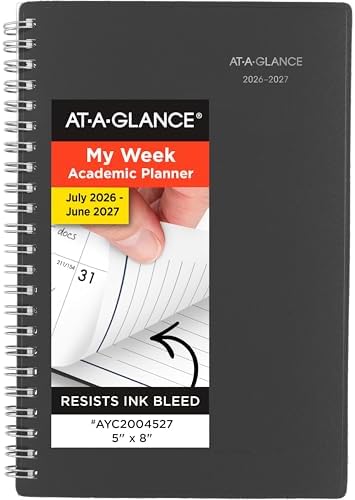 AT-A-GLANCE Planner 2026-2027 Weekly & Monthly Academic 12-Month July-June, 5" x 8", DayMinder, Charcoal (AYC20045)