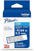Brother Genuine P-Touch TZE-N201 Tape, 9/64" (0.13") Wide Super-Narrow Non-Laminated Tape, Black on White, Recommended for Home and Indoor Use, 0.13" x 26.2' (3.5mm x 8M), Single-Pack, TZEN201