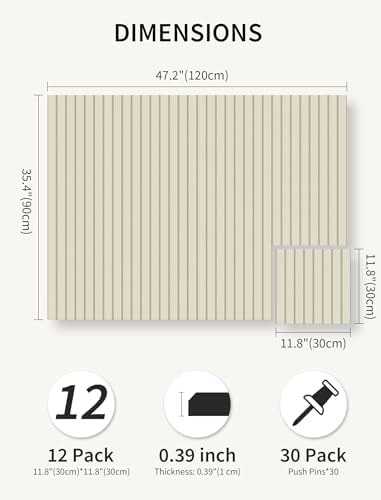 48" x 36" Cork Board Alternative, 12 Pack Felt Bulletin Board Tiles with 30 Adhesive Tabs Wall Push Pin Board for Office Classroom Bedroom Decor