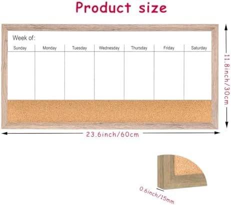 Magnetic Weekly Whiteboard and Cork Board, Brown Wood Frame, 24" x 12"