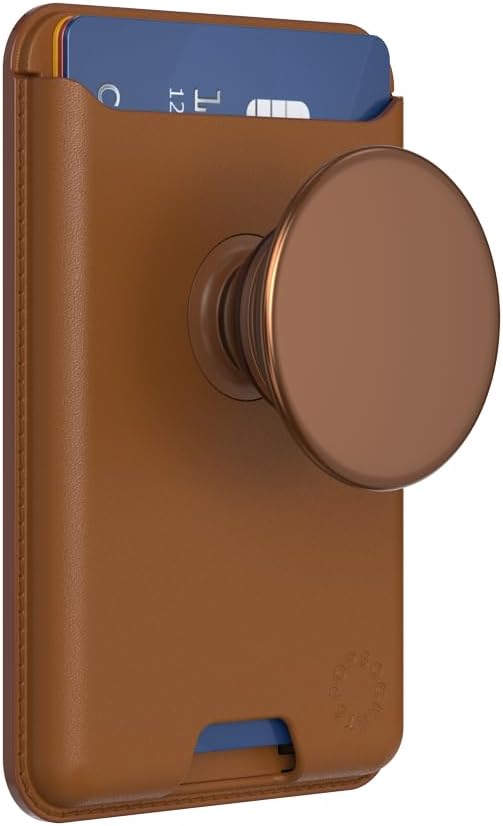 PopSockets Phone Wallet for MagSafe with Grip- Cognac | PopWallet, Holds 3 Cards, Magnetic, Removable, Secure, Brown, Plain, Cream, Beige, Summer Spring