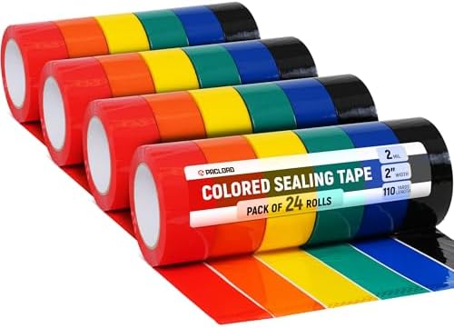 2" x 110 Yards Multi-Color Packing Tape, 24 Rolls Pack (4 x 6 Colors)
