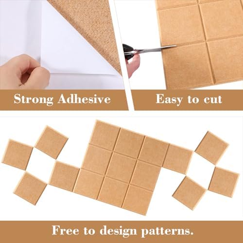 6 Packs Brown Cork Board Felt Board Tiles, Bulletin Board 12"X12" with 30 Push Pins, Felt Board for Home Kitchen Office Decor, Self-Adhesive Corkboard Tiles for Walls School Message Display Board