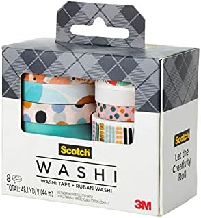 Scotch Washi Tape, Abstract Modern Design, 8 Rolls, Great for Bullet Journaling, Scrapbooking and DIY Décor (C1017-8-P19)