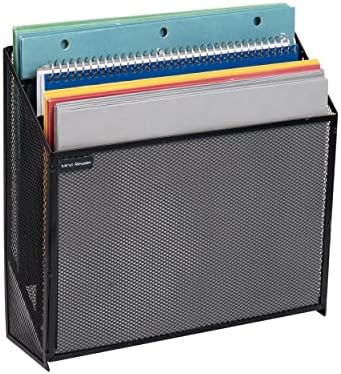Mind Reader Vertical File Storage, Desktop Organizer, Wall Mount, Office, Metal Mesh, 12.5" L x 3.75" W x 11.5" H, Black (Pack of 4)