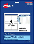 Avery Glossy White Square Labels, Sure Feed Technology, 4" x 4", 200 Glossy White Labels, Permanent Adhesive, Laser/Inkjet Printable