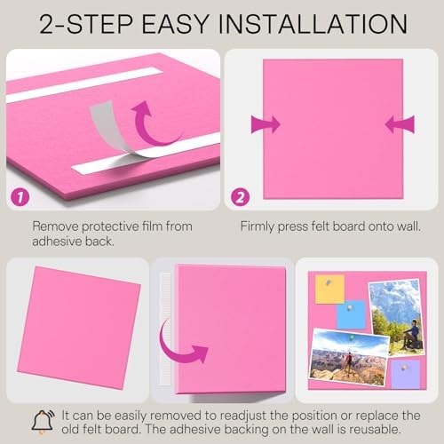 MaxGear Felt Bulletin Board 36" x 24", Pink Felt Wall Tiles Push Pins