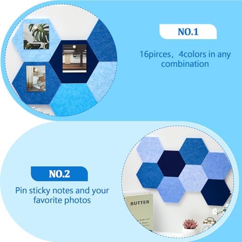 6.7 x 5.9 in 16 Pcs Hexagon Cork Board Tiles, Felt Pin Boards, Ocean