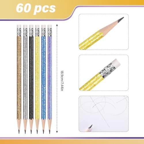 TecUnite 60 Pcs HB Pencils #2 Unsharpened Wood Cased Pencils with Eraser Hexagonal Pencil Cute Graphite No 2 Pen for Adults Gifts Exam School Office Sketching Learning (Dark Colors)