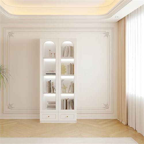 4-Tier Wood Barrister Bookcase with Multiple Drawers & Shelves Bookcase Bookshelf Integrated Home Living Room Study Cabinet Modern Display Cabinet Shelf White 31.5" L x 12.6" W x 78.7" H