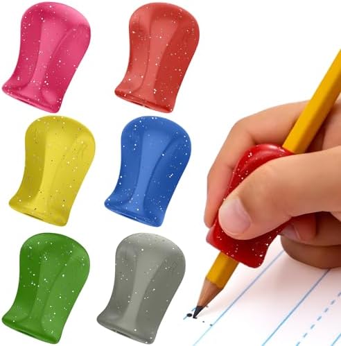 The Pencil Grip Glitter Pencil Grippers 6 Pcs, Pencil Grips for Kids Handwriting, Ergonomic Pen Grip for Righties & Lefties, Pencil Holder for Kids, Toddlers, Adults, Writing Tool with Finger Cushion