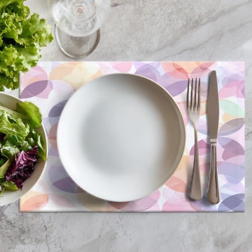 Batmerry Soft Translucent Placemats, Overlapping Shapes Pastel Washable Linen Table Mats for Kitchen Table Double Insulation Decor Dining Set Indoor Outdoor 12X18 in Set of 6